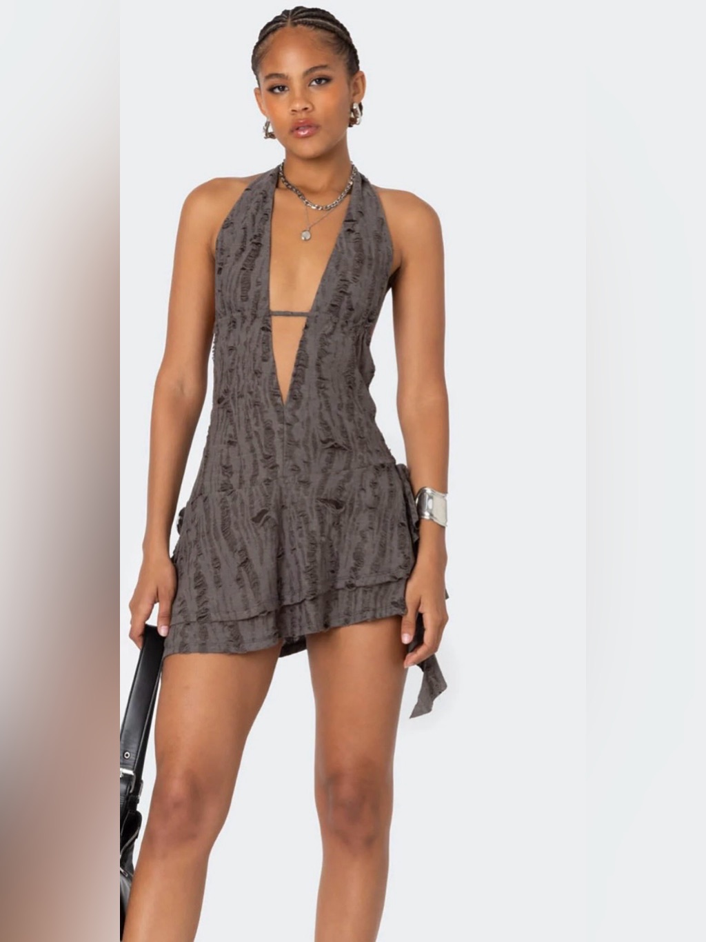 Edikted Shredded Backless Mini Dress Nwt